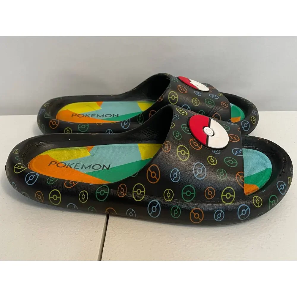 Pokemon Ground‎ up slip on Flip Flop black green 6 Unisex soft slides
